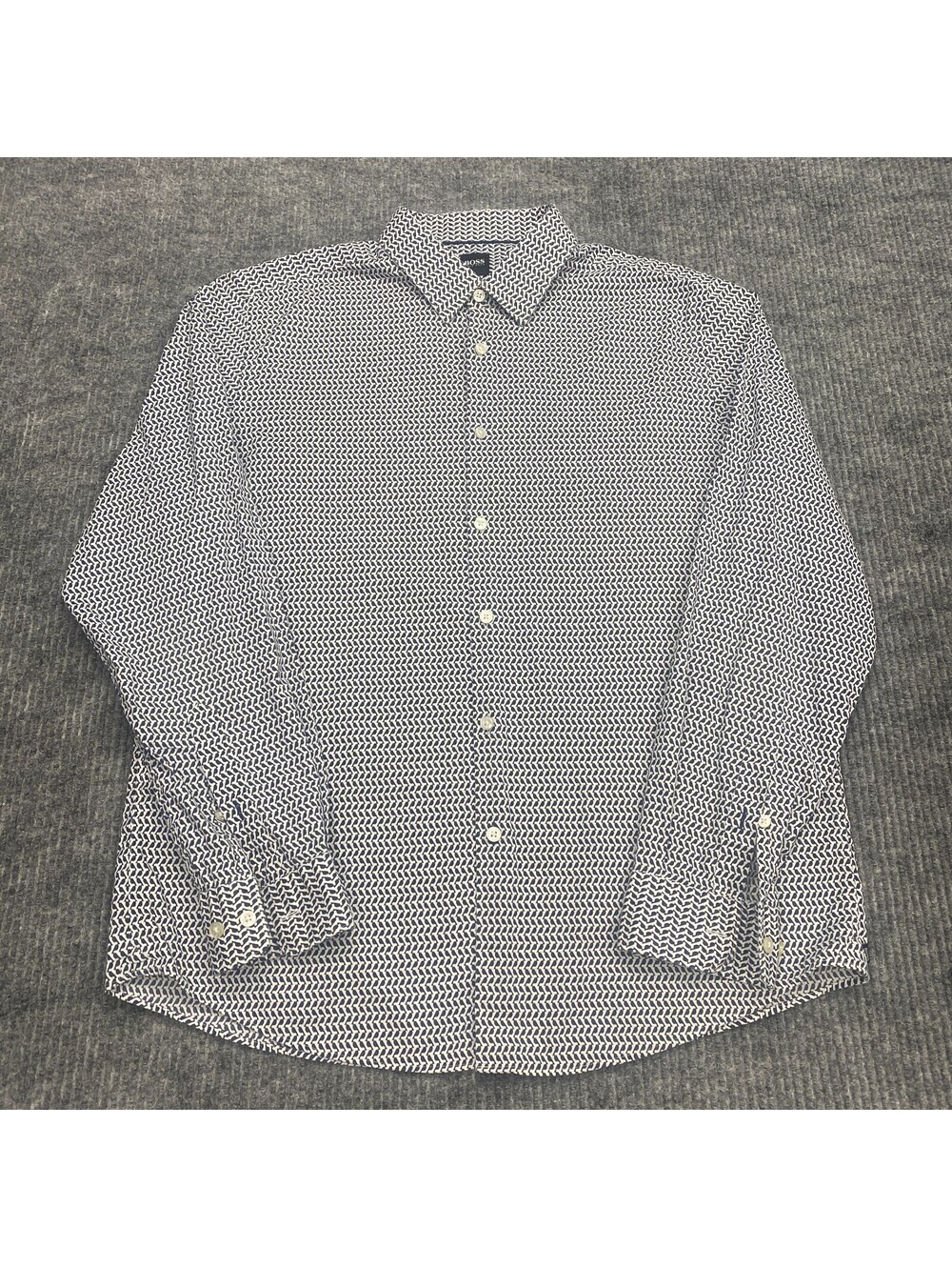Hugo Boss Lukas Shirt Mens XL Geometric AOP Stretch Long Sleeves Button Up